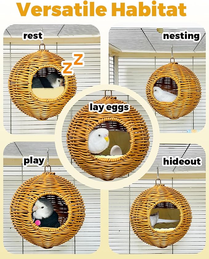 Chewproof Steel Frame Bird Nest for Cage for Gentle Sway with Cushion, Washable Small Bird Bed Hammock Hideout Lay Eggs Parakeet Nest Sleep, Parakeet Warm Bed House for Lovebird, Budgie, Finch