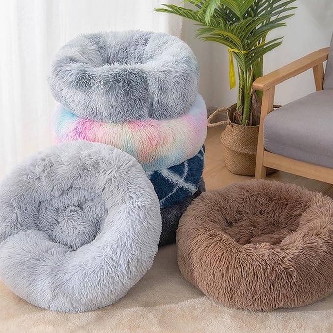 Nisrada Dog Bed for Small Medium Large Dogs, 24 inch Calming Dogs Bed, Washable-Round Cozy Soft Pet Bed for Puppy and Kitten with Slip-Resistant Bottom