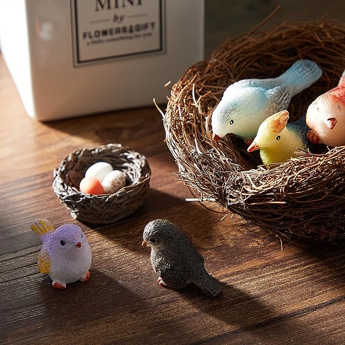 Jetec 30 Pieces Garden Accessories Bird Decorative Figurines Miniature Bird Figurines for Garden, Dollhouse Miniature, Cake Topper, Micro Landscape, Yard Bonsai Decal, Home Decoration