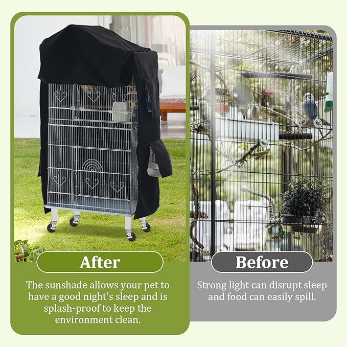 Bird Cage Cover Birdcage Cover, Washable Protection Blackout Cover Waterproof for Parakeets Lovebirds Macaw, Square Cages Accessories, Style A