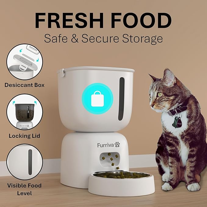 Automatic Cat Feeder and Water Fountain Set - 3L Food Dispenser with Locking Lid, Plug-in/Battery Powered, Programmable Portion Control, up to 4 Meals/Day, 10s Voice Recorder - for Cats and Small Dogs