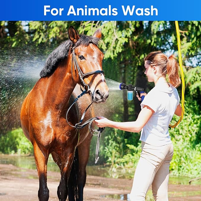 Pet Bathing Sprayer Kit,10 Spray Patterns, Adjustable Hose Wash Sprayer with 4 to 8 Bars Foam Blaster,Suitable for Pet Washing, Car Cleaning and Garden Use with 1/2” Quick Connector