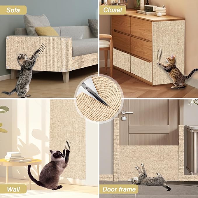 Cat Scratch Mat,118.5"x15.9" Trimmable Self-Adhesive Cats Scratch Carpet,Couch Protector from Cats Claw, Cat Scratch Furniture Protector, Indoor Furniture Protection for Chair, Wall, Sofa (Beige)