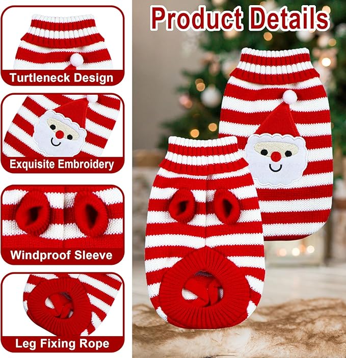 Cat Dog Christmas Sweater Pet Winter Warm Coat Pajamas Small Dog Sweaters Christmas Santa Sweater for Cats Kitty Puppy Small Dogs (Santa, M)