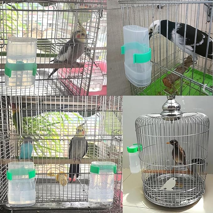 Automatic Bird Water Dispenser Parrot Water Feeder Bird Seed Food Container Parakeet Waterer Cockatiel Cage Accessories Automatic Feeding for Finch Lovebird Canary Small Birds(2Pcs)