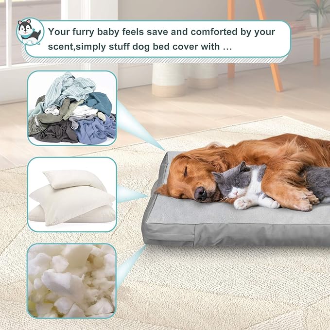 Explore Land Waterproof Dog Bed Cover Machine Washable Fluffy Dog Bed Replacement Cover for 54 Inch Crate, 54Lx36Wx4H inch, Gray