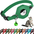 Breakaway Airtag Cat Collar with Removable Bell - Leather Pet Collar with Apple Air Tag Holder - Adjustable GPS Collars for Girl Boy Cats Kitten Puppy - Lightweight, Cute and Comfortable (Green)