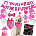 Hot-Pink Dog Birthday Party Supplies Pet Birthday Bandanas Girl Doggy Birthdays Hat Bow Tie Greeting Card Numbers It’s My Bday Mother Puppers Sign Banner for Medium Large Pets