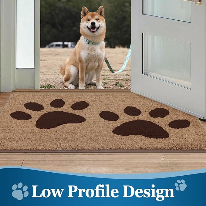 Buganda Dog Door Mat for Muddy Paws, Absorbent Dirt Trapper Washable Indoor Doormats, Non Slip Low-Profile Mud Mat for Dogs, Front Entrance Doormat for Inside Floor (36x24 Inches, Beige)