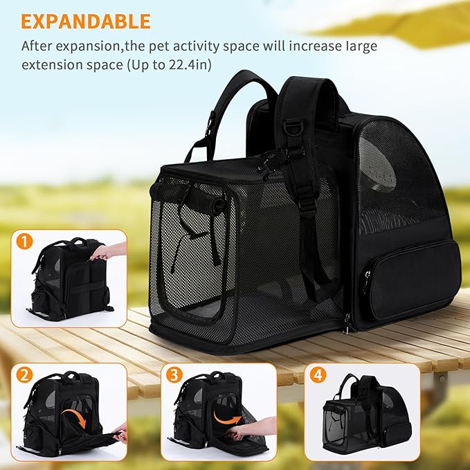 Dogs Backpack Carrier, Expandable Cat Carrier Backpack,Breathable Bubble Pet Backpack for Cat,Kitten and Small Puppy, Large Space,Portable Bags Foldable Cat Backpack for Traveling,Hiking(Black)