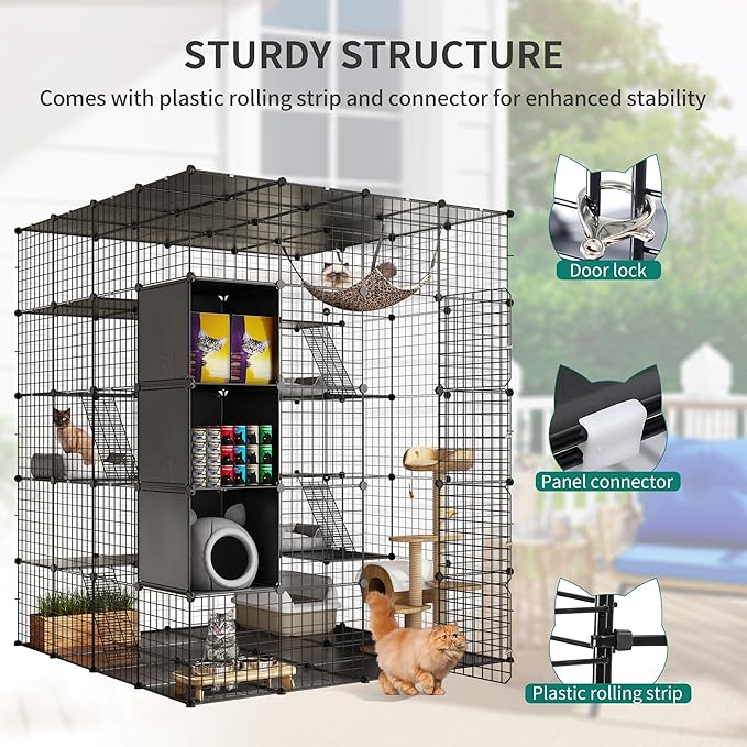 YITAHOME Cat Cage Indoor Large with Storage Cube DIY Outdoor Catio Cats Enclosures Metal Cat Playpen with Hammock Platforms for 1-4 Cats 5 Tiers Cat Kennel