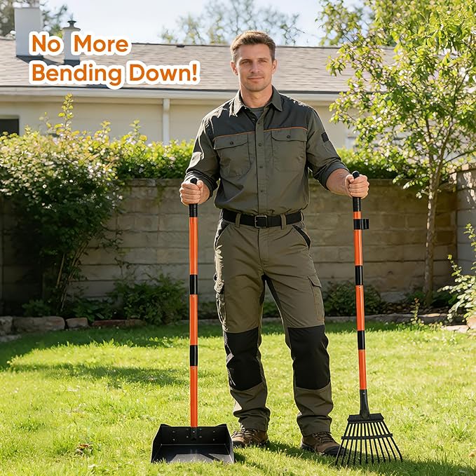 Pooper Scooper, Detachable Long Handle Dog Pooper Scoopers with Heavy Duty Metal Rake and Tray, Durable Pooper Scooper for Large Dogs, Great for Lawn, Grass, Dirt, Gravel, Yard