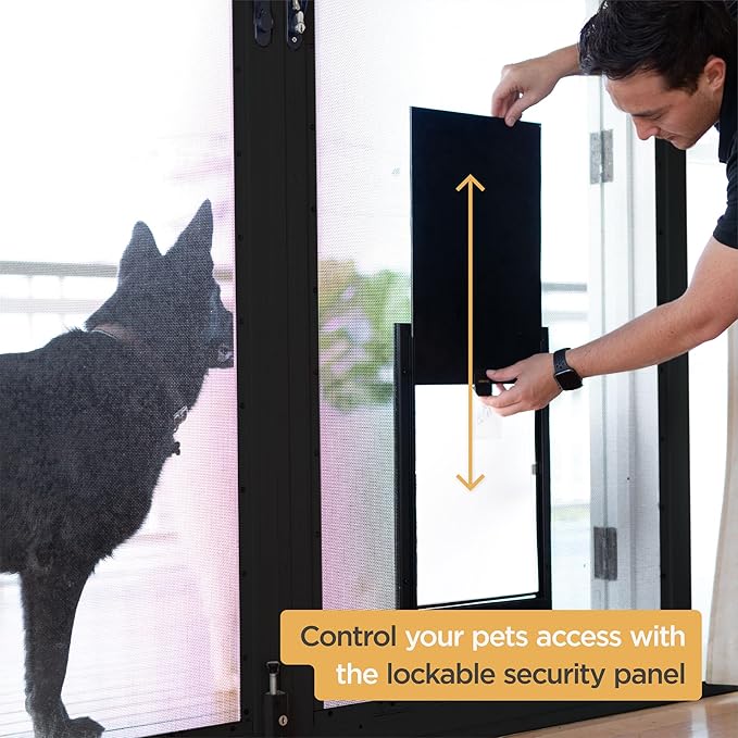 Hakuna Pets Deluxe Aluminum Pet, Cat and Dog Door with 2-Way Locking Panel for Screens, Doors and Walls up to 2.8" Thick, X-Large, Black