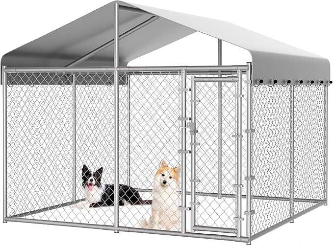HITTITE Extra Large Outdoor Dog Kennel, 10x10x6.56ft Anti-Rust Dog Kennel Outside with Roof, Galvanized Chain Link Dog Runs for Outside with Secure Lock