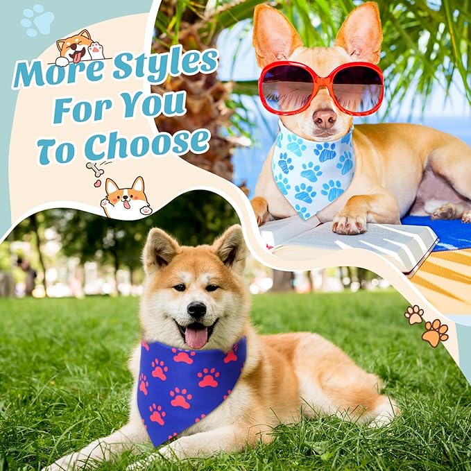 50 Pcs Blue Paw Print Dog Bandanas Bulk Animal Footprint Bandanas for Dogs Triangle Kerchief Bib Scarf Set for Pet Winter Costume Photo Props Daily Accessories Pet Shops (19.7 x 13.8 x 13.8)