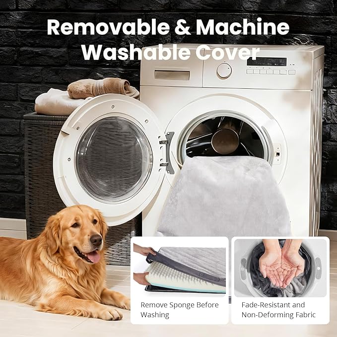 OhGeni Memory Foam Orthopedic Waterproof Dog Bed for Large Dogs, Machine-Washable Removable Cover in Easy-Clean Fabric, High Density Foam & Easy-Carry Handle, Suitable for Crate, 41 inch (Gray)
