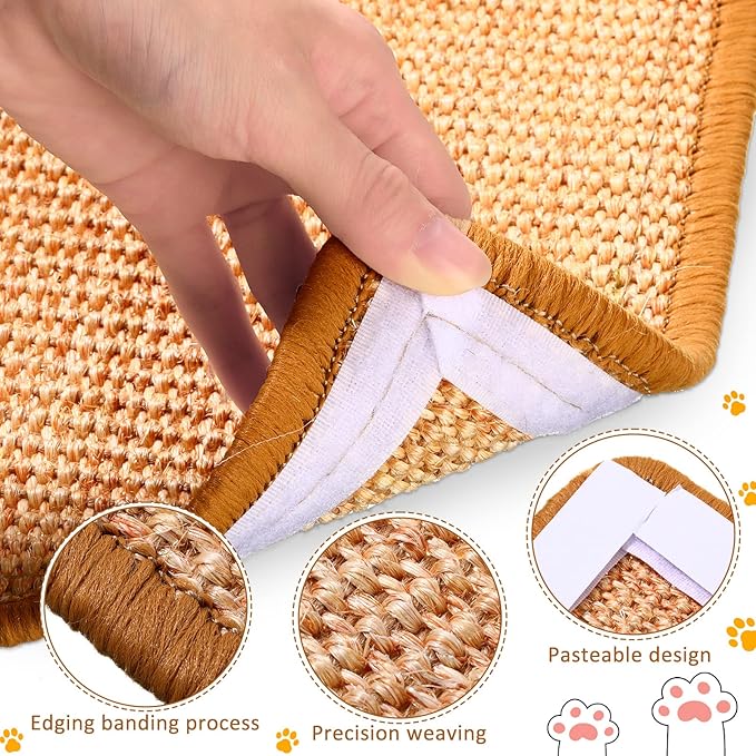 Tuanse 4 PCS Cat Scratcher Mat, 15.7 x 7.8 Inches Sisal Cat Scratching Pad, Horizontal Floor Scratching Pad Rug with Adhesive Loop Tape for Protect Couch and Carpets(Khaki)