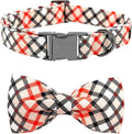 Dog Collar, Bow Dog Collar Beige Plaid Pet Collar Cute Pet Bow Soft Girl or Boy Puppy Collars with Metal Buckle Adjustable Collars for X-Small Dogs