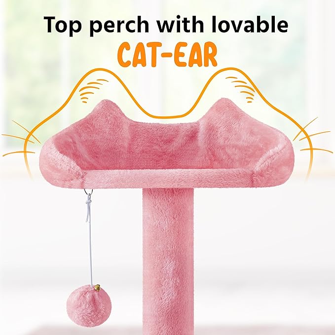 Yaheetech XL Cat Tree, 80in Multi-Level Cat Tower w/Scratching Posts, Double Condo, Perched Platforms and Dangling Balls, Pet Activity Center for Kittens, Pink
