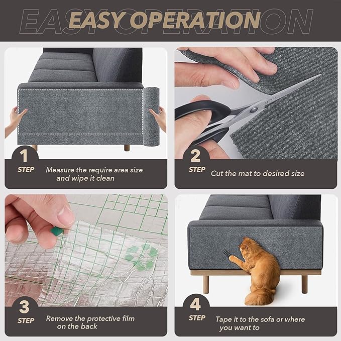 78.7"X15.8" Cat Scratching Mat, Self-Adhesive Cats Carpet, DIY Scratch Furniture Protector for Couch, Sofa, Wall & Doors, Durable Cat Scratch Guards Couch Cats Scratcher from Claw (Grey)
