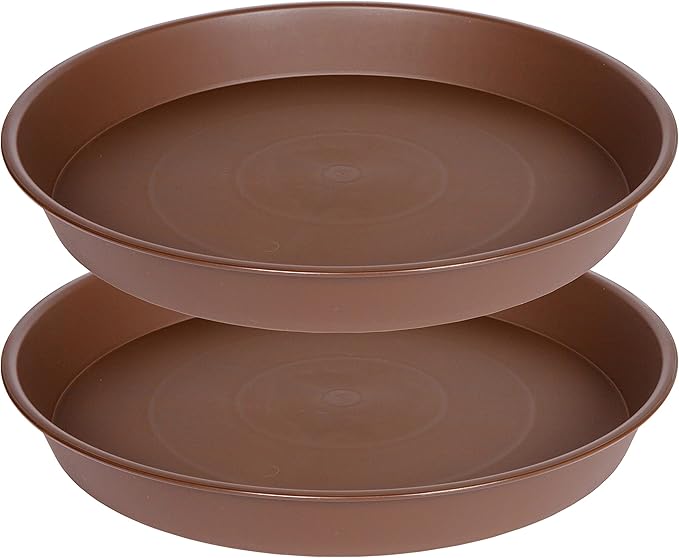 2 Pack of 8 inch Plant Saucer Clear, Heavy Duty Plastic Plant Water Tray 8 inch Round, Flower Plant Saucers for Indoors No Holes, Plant Dishes Saucer for Planter 7"/8" (8", Chocolate)
