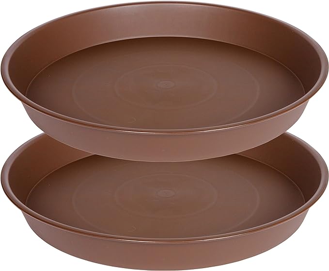 2 Pack of 20 21 inch Plant Saucer Round, Deep Plant Saucers for Pots, Heavy Plastic Plant Drip Tray for Indoors Outdoor, Bird Bath Bowls, Plant Trays for Planter 19-22" (21 inch, Chocolate)