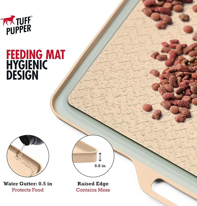 Tuff Pupper 36x24 XXL Dog Feeding Mat for Food and Water | Dog Food Mats for Floors | Waterproof Dogs Water Bowl Mats | Dogs Placemats Pet Food-Mat | Silicone Feeding Mat for Cats and Cat Bowls