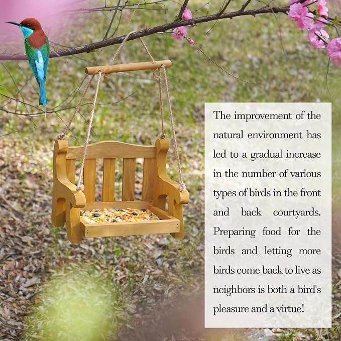 GDYOOSHOW Set of 2 Regency Porch Swing Bird Feeder Cedar Bench Shaped Squirrel Feeder for Outside Draining Metal Mesh Base (Light Yellow 2pcs)