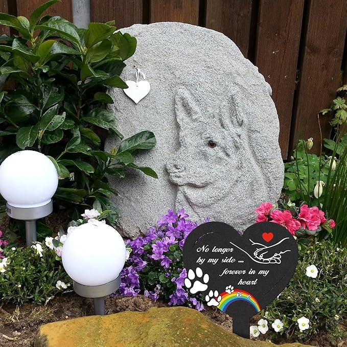 Dog Memorial Grave Stakes - Metal Pets Lover Cemetery Markers Decorations for Humans Heart Plaques Decor for Outdoor Garden Black Bridge Rainbow Personalized Sympathy Yard Remembrance Gifts