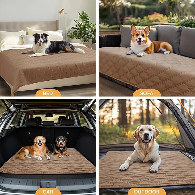 Luciphia 100% Waterproof Couch Cover Blanket for Dogs Anti-Slip Pet Couch Protector Sofa Mat Puppy Cat Blanket with Non-Slip Bottom, Light Brown Khaki, 52x82 Inch