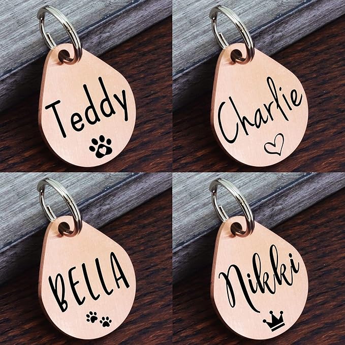 Ultra Joys Dog ID Tag, Custom Dog Tag Personalized Cat Tag, Pet ID Tag, Brushed Stainless Steel Teardrop Dog Tag Rose Gold Small
