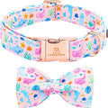 Lionheart glory Dog Bow Collar Sea Animals Print Pink Dog Collar for X-Large Dogs,Female Male Dog Collars with Bowtie Spring Summer Collars Soft Adjustable Pet Collar Bows