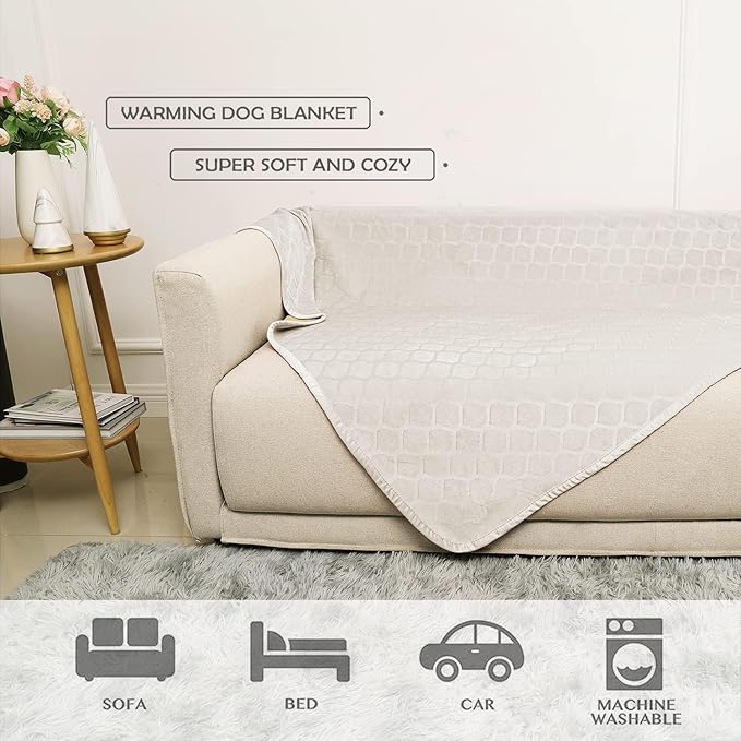 fuguitex Waterproof Dog Blanket Bed Cover Dog Crystal Velvet Moroccan Fuzzy Cozy Plush Pet Blanket Throw Blanket for Couch Sofa(30 * 70 inch, Cream+Sand)