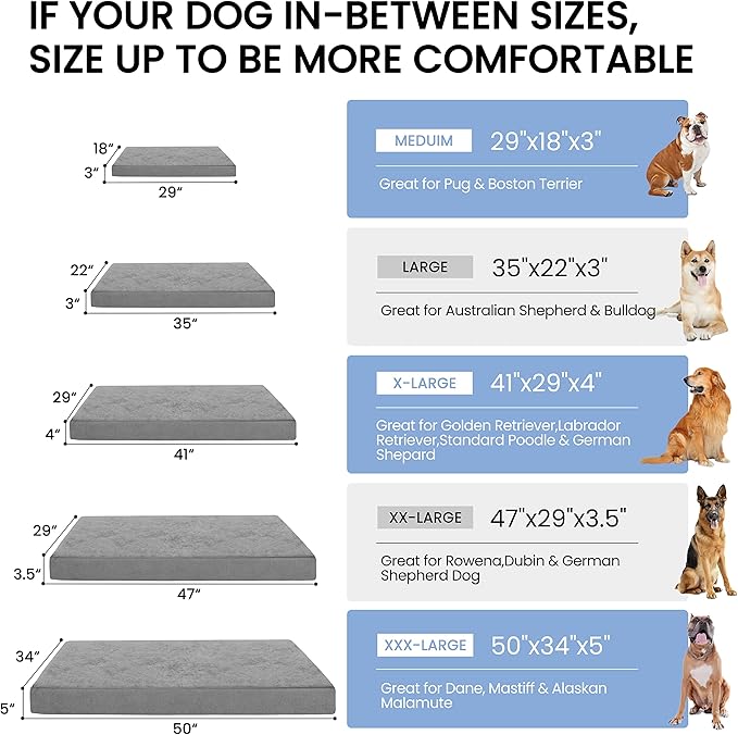 Jumbo Dog Bed for Large Dogs, Orthopedic Memory Foam Pet Bed, Washable Dog Crate Bed with Cooling Gel, Removable Cover & Waterproof Lining
