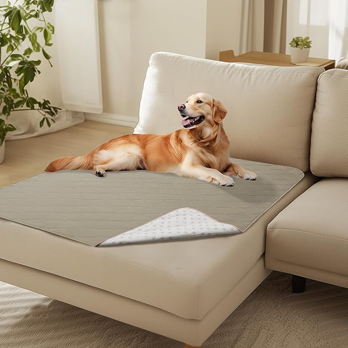 Luciphia 100% Waterproof Couch Cover Blanket for Dogs Anti-Slip Pet Couch Protector Sofa Mat Puppy Cat Blanket with Non-Slip Bottom, Taupe White, 40x50 Inch