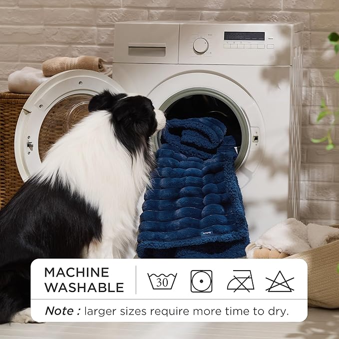 Bedsure ComfyFleece™ Waterproof Dog Blankets for Large Dogs - Soft Pet Cat Blanket Corduroy Fleece for Couch Bed Protector Washable, Cozy Calming Reversible Furniture Protection,50"x60", Navy Blue