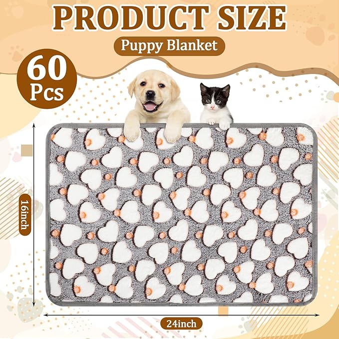 60 Pcs Puppy Blanket Bulk Soft Fluffy Flannel Pets Fleece Blankets for Small Dogs Throw Warm Bed Washable Sleep Mat Bed for Shelter Stray Dog Puppy Cat, 16x24 Inches