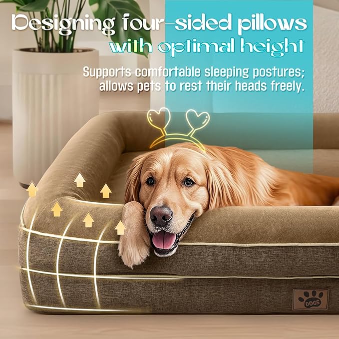 Waterproof Memory Foam Dog Beds for Extra Large Dogs Non-Slip Orthopedic Dog Beds Washable Couch Pet Bed with Removable Cover (Brown, X-Large)