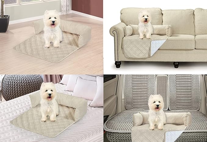 Brilliant Sunshine Premium Calming Dog Bed Mat, Silky Velvet, Removable Washable Cover, Cushion Protector and Couch Covers for Dogs, Pets, Cats, Extra Large, Beige Natural