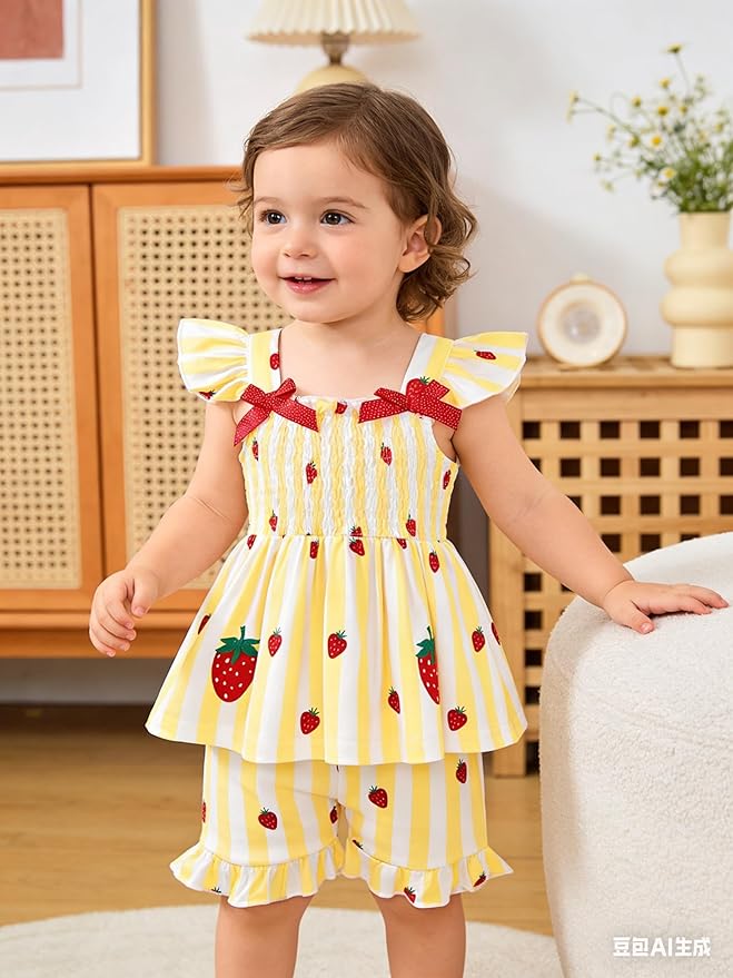 Toddler Baby Girls Summer Clothes Outfits Ruffled Sleeve Dinosaur Shirt Leopard Tops and Shorts Pants Sets 2PCS
