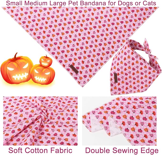 Halloween Pumpkin Dog Bandana, Halloween Triangle Bid Scarf with Pumpkin Pattern, Cotton Pet Kerchief for Girl Boy Dogs or Cats, Cute Puppy Bandana Fancy for Dogs