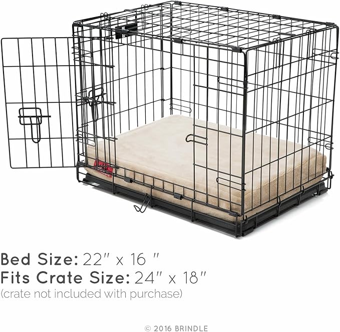 BRINDLE Waterproof Memory Foam Pet Bed - Removable and Washable Cover - 4 Inch Orthopedic Dog and Cat Bed - Fits Most Crates,Khaki