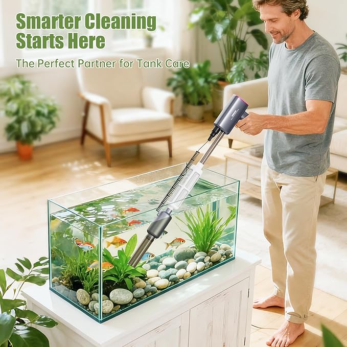 Cordless Aquarium Gravel Cleaner Vacuum: 6-in-1 Electric Fish Tank Cleaner, Rechargeable & Strong Suction Water Changer, Touch Control, Fits 5–150 Gallon Tanks