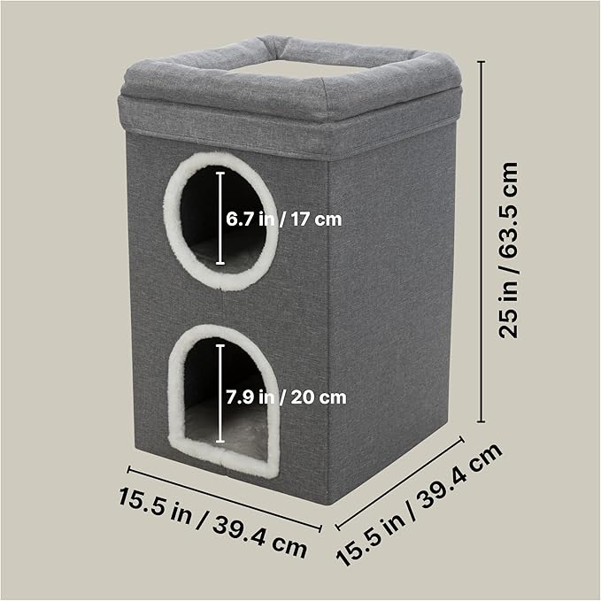 Trixie Saul Cat Condo | 2-Story Condo Tower | Scratching Surface | Foldable for Easy Storage | Gray