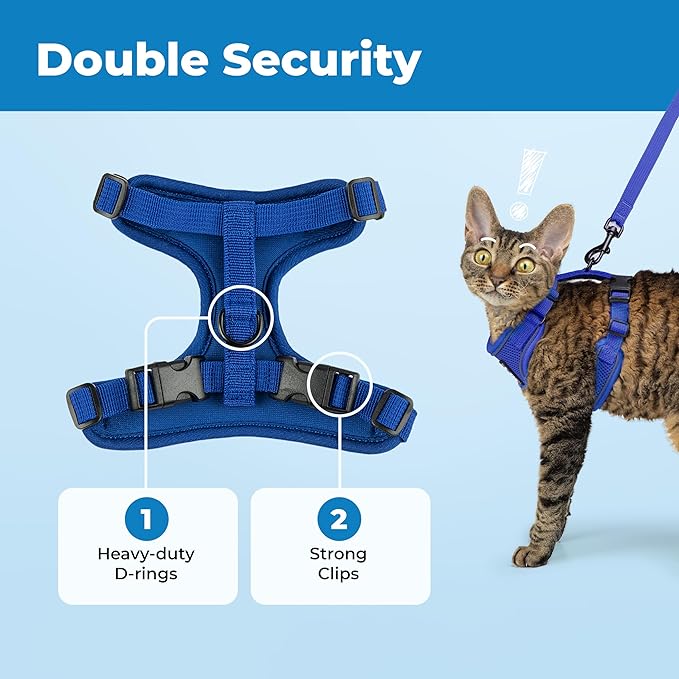 Voyager Escape-Proof Step-in Lock Cat Harness & 5ft Neoprene-Handle Leash Set All-Weather Mesh with Reflective Stitching for Small to Large Cats by Best Pet Supplies, Royal Blue (327), XS