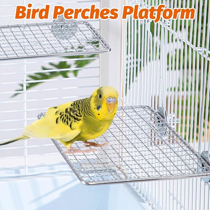 BNOSDM 2 Pack Bird Perch Platform Stainless Steel Birds Perches Parrot Shelf Training Stand Small Animals Cage Accessories for Parakeets, Budgies, Conures, Cockatiels, Lovebirds (L)