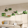 9-in-1 Cat Wall Shelves, Wall Mounted Cats Furniture Set with Plush Fabric, Cat Climbing Systems, Cats Shelf Furniture with Condos, House, Steps, Bridge Ladder, Scratching Post, Green