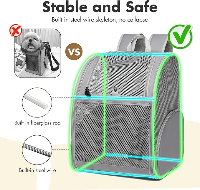 Pet Backpack Carrier ，Large Cat Carrier Backpack Up to 20 Lbs with Breathable Mesh, for Medium Large Cats or Small Dogs, Travel Hiking Camping Backpack (Gray-XL)
