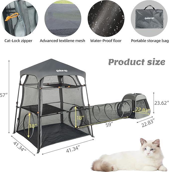 Cat Enclosure Kitten and Tower Tent for Indoor and Outdoor,3 Tier Cage Inside,Outdoor Catio,Portable and Foldable,Two Doors Design; Play Tunnel + Cube(with Three Ways)…