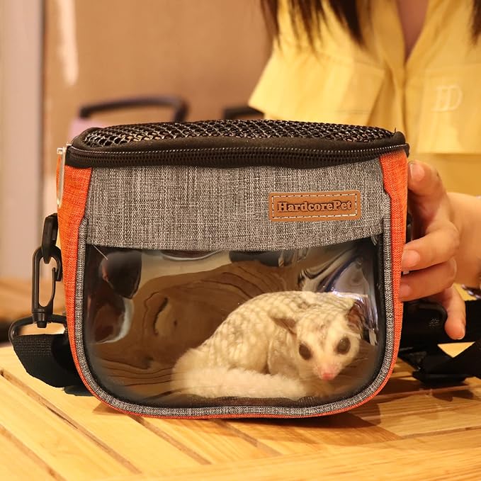 Small Pet Carrier Bag, Breathable & Portable – Small Animal Travel Bag with Detachable Strap Zipper for Sugar Glider, Hamster, Rat，Gerbils (Orange)